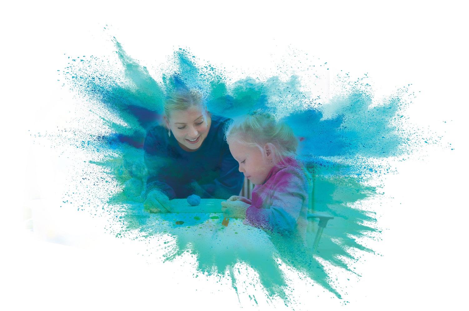 ABA Therapy Basics blog featured image. Stylized splash image of a woman teaching a child.