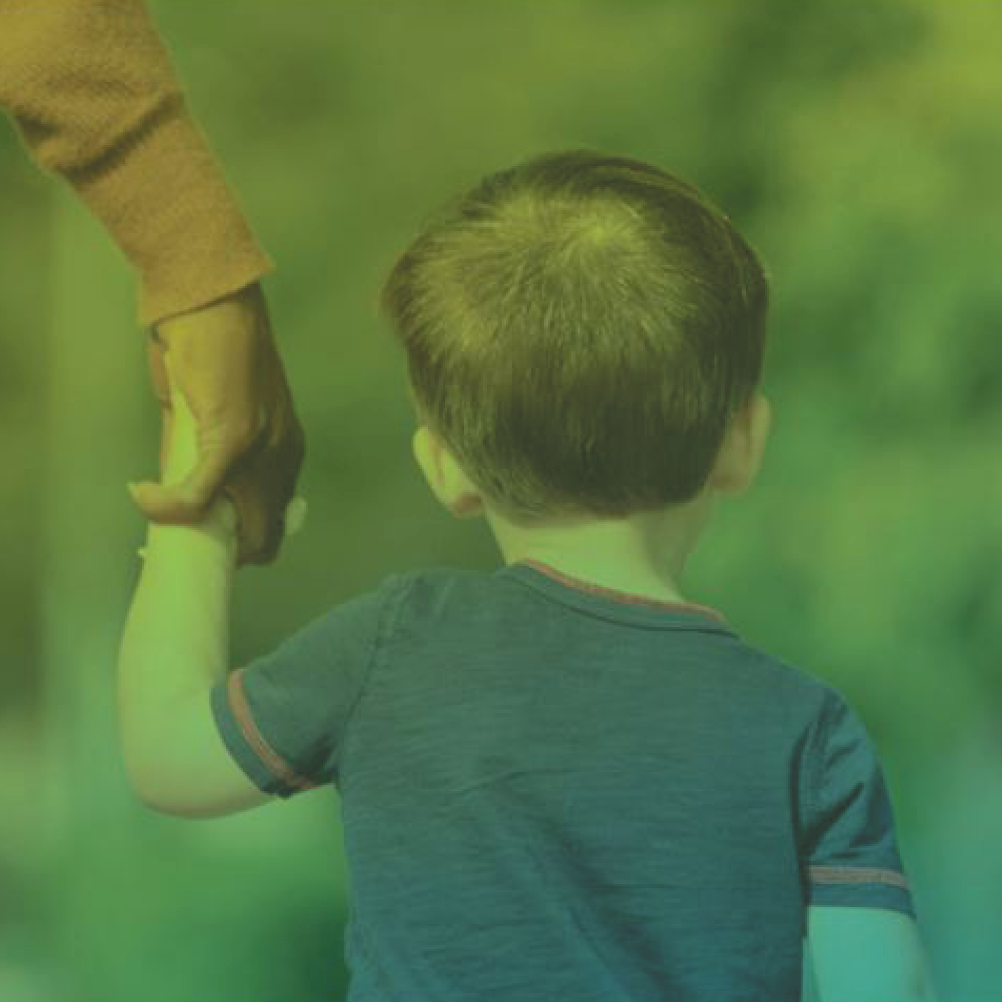 Autism Blog image. Green-tinted photo of a young boy holding an adults hand.