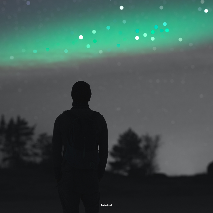 Walking in Darkness, Seeing the Stars blog. Photo of a silhouetted figure looking at a starry night sky.