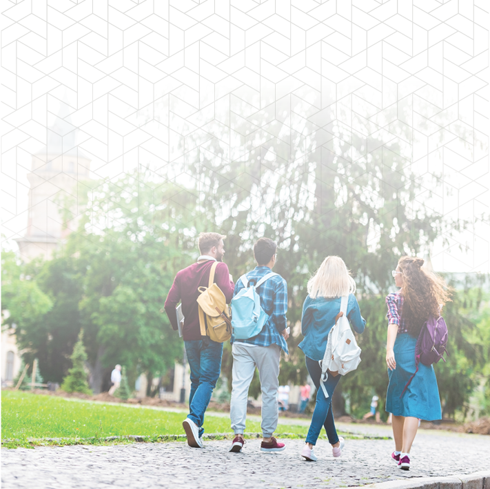 College & Autism blog image. Photo of students walking through a college campus.